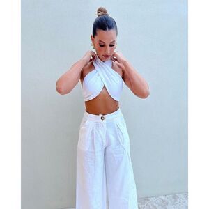 Rumer the label Womens Linen Lou Lou Halter Top In Cheetah Print Size M  NWOT